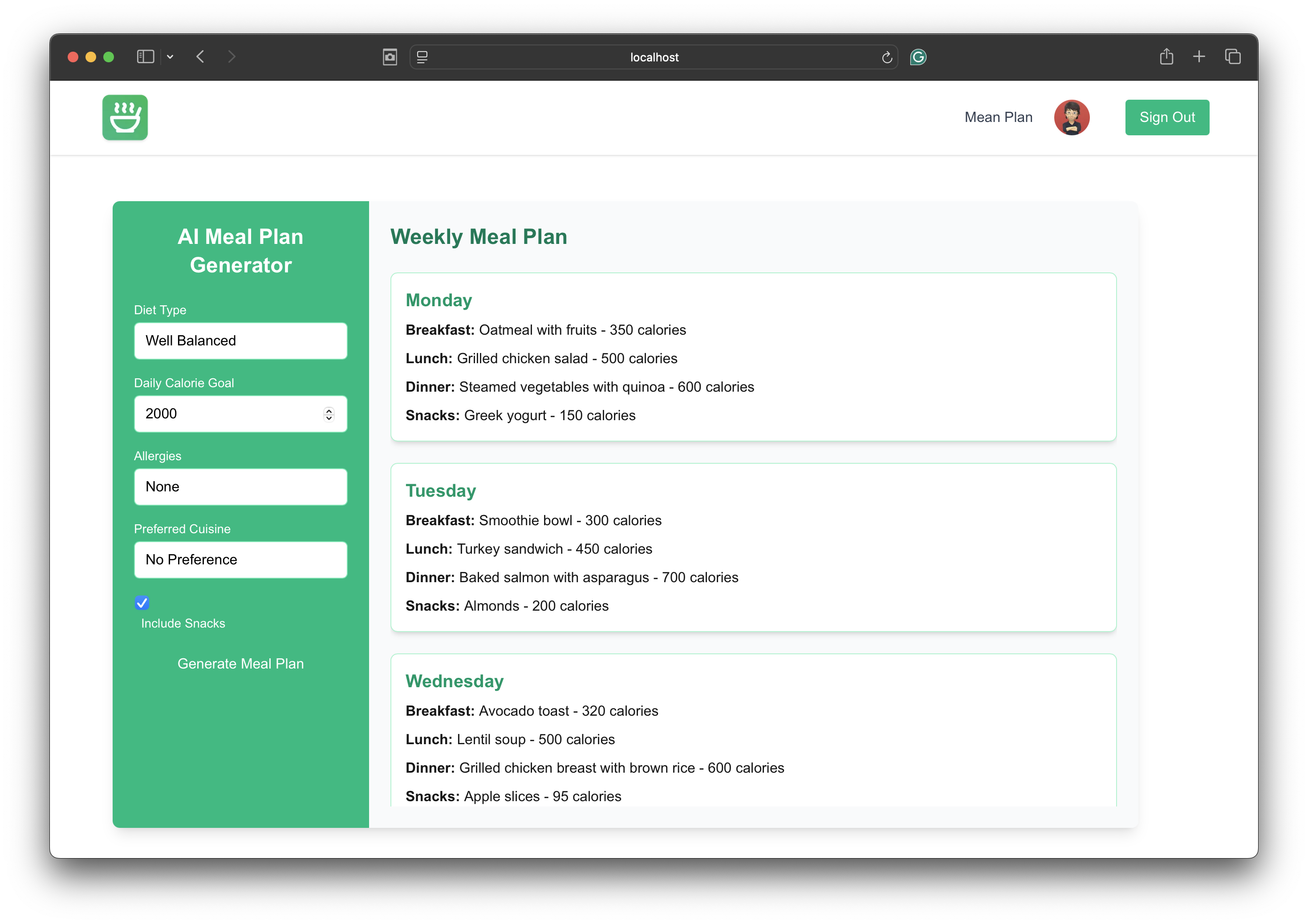 Daily Meal Planner screenshot