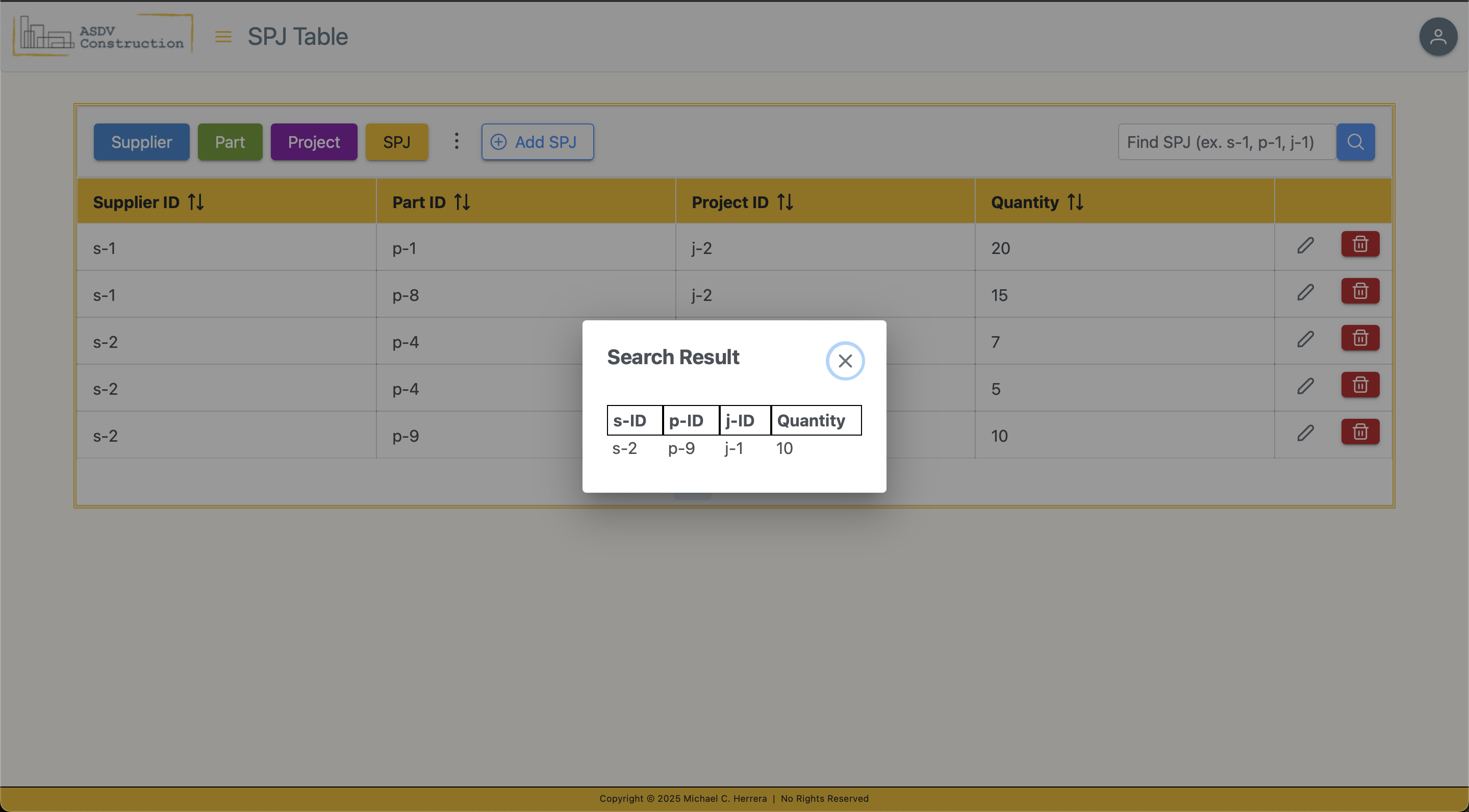 Portal search record screenshot