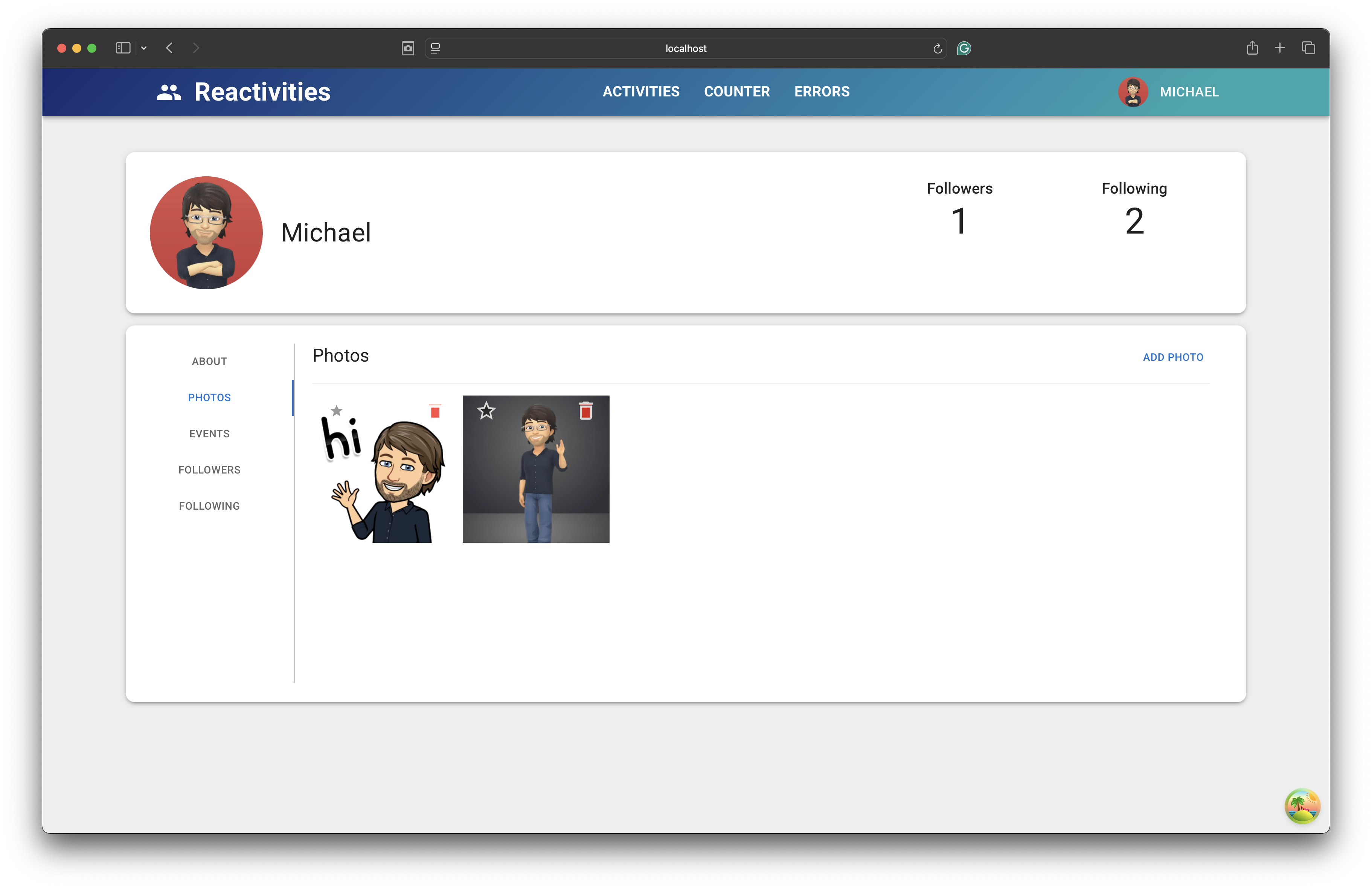 Reactivities profile photos screenshot